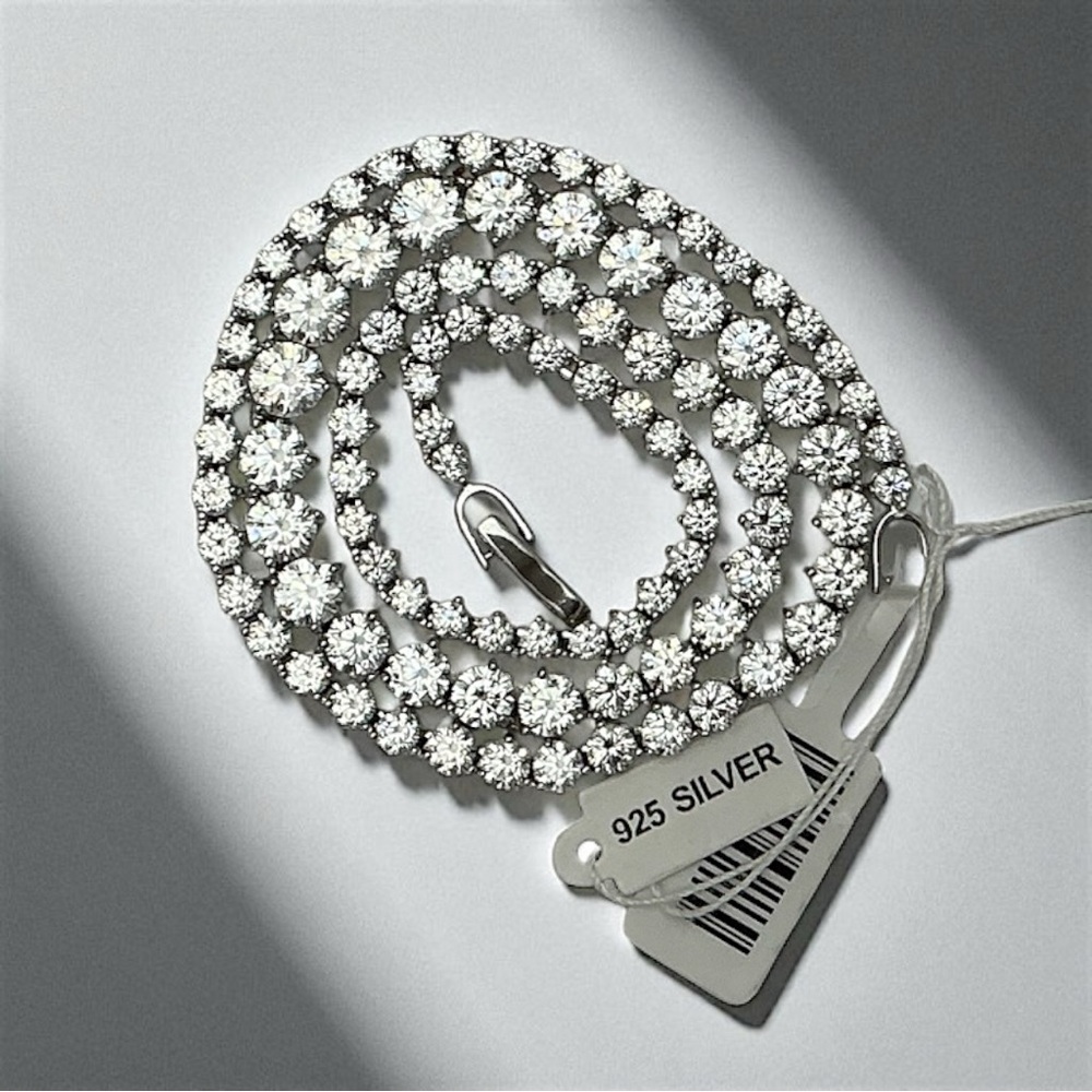 925 Tennis Necklace REAL Sterling Silver 18” Graduated Cubic Zirconia - Picture 5 of 11